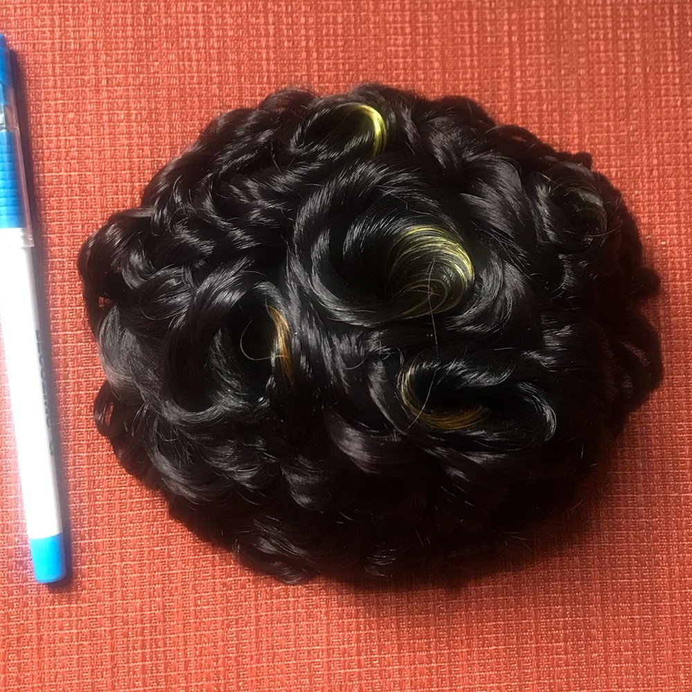 Curly messy hair bun extension